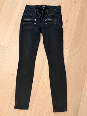 PAIGE Black Straight-Leg Jeans with Front Zippers